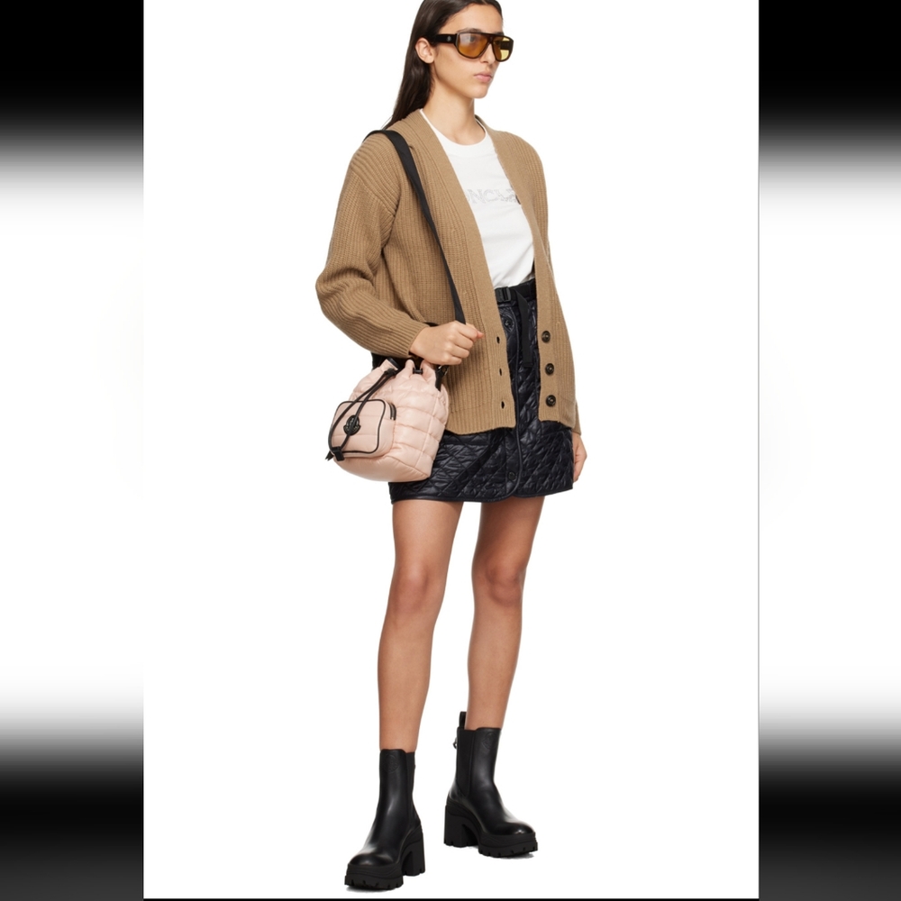 Stradivarius Black Quilted Puffer Faux Leather Button-Front Skirt‎ UK12